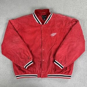 VTG 90s Spotlight Detroit Red Wings Corduroy Varsity Jacket 2XL Red Spellout